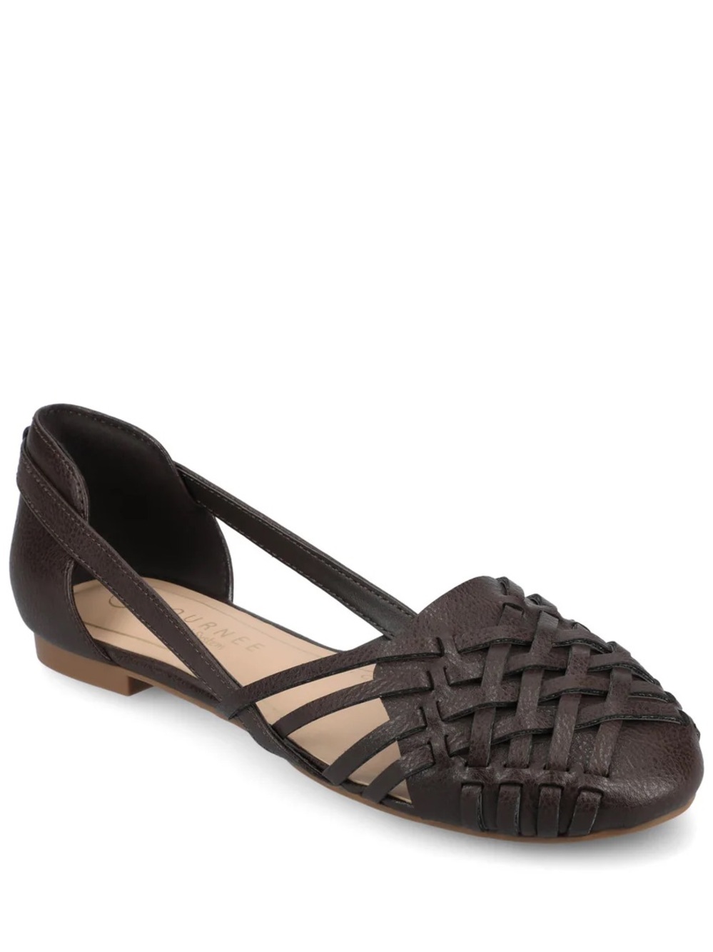 Woven Leather D'Orsay Flat - Dark Brown